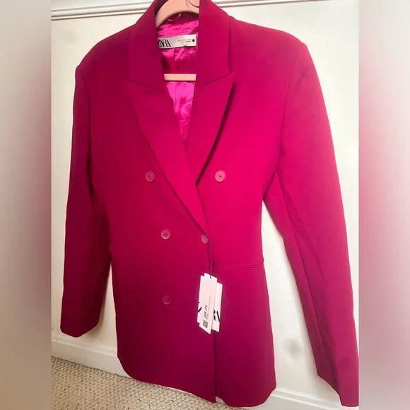 NWT ZARA Double Breasted Blazer Dress in Fuchsia - Picture 7 of 10